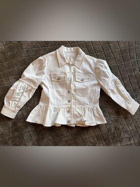 cinq à sept White Peplum Denim Jacket